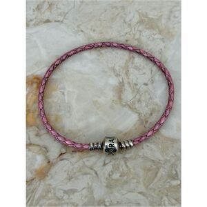 Pandora Moments Braided Leather Sterling Silver Barrel Clasp Charm Bracelet